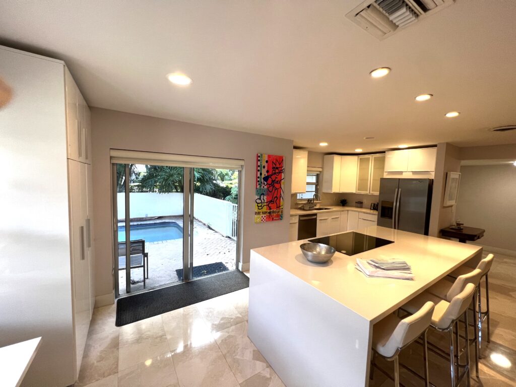 Kitchen over looking the pool